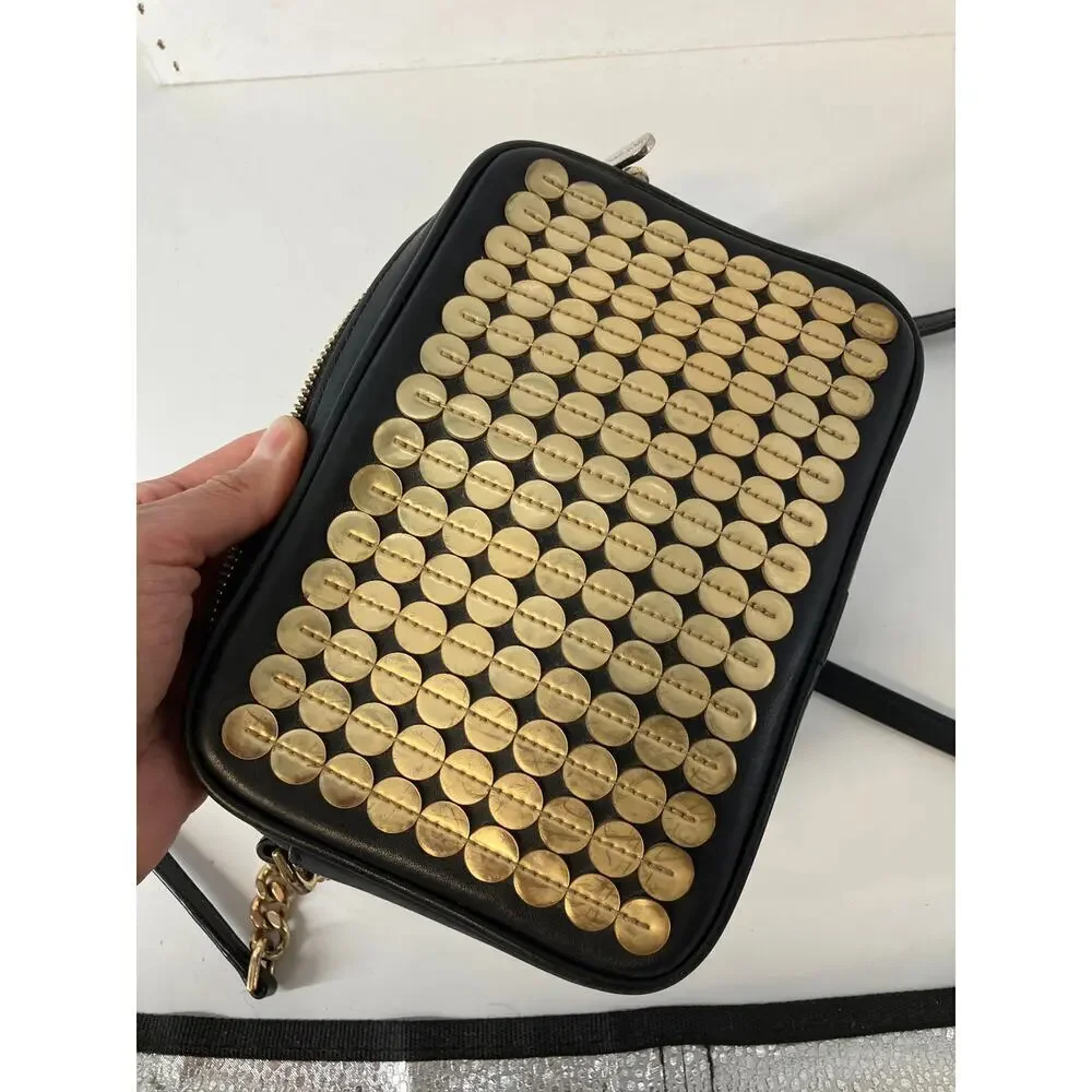 MICHAEL KORS SMALL BLACK, GOLD LEATHER CROSSBODY BAG (ASIS)